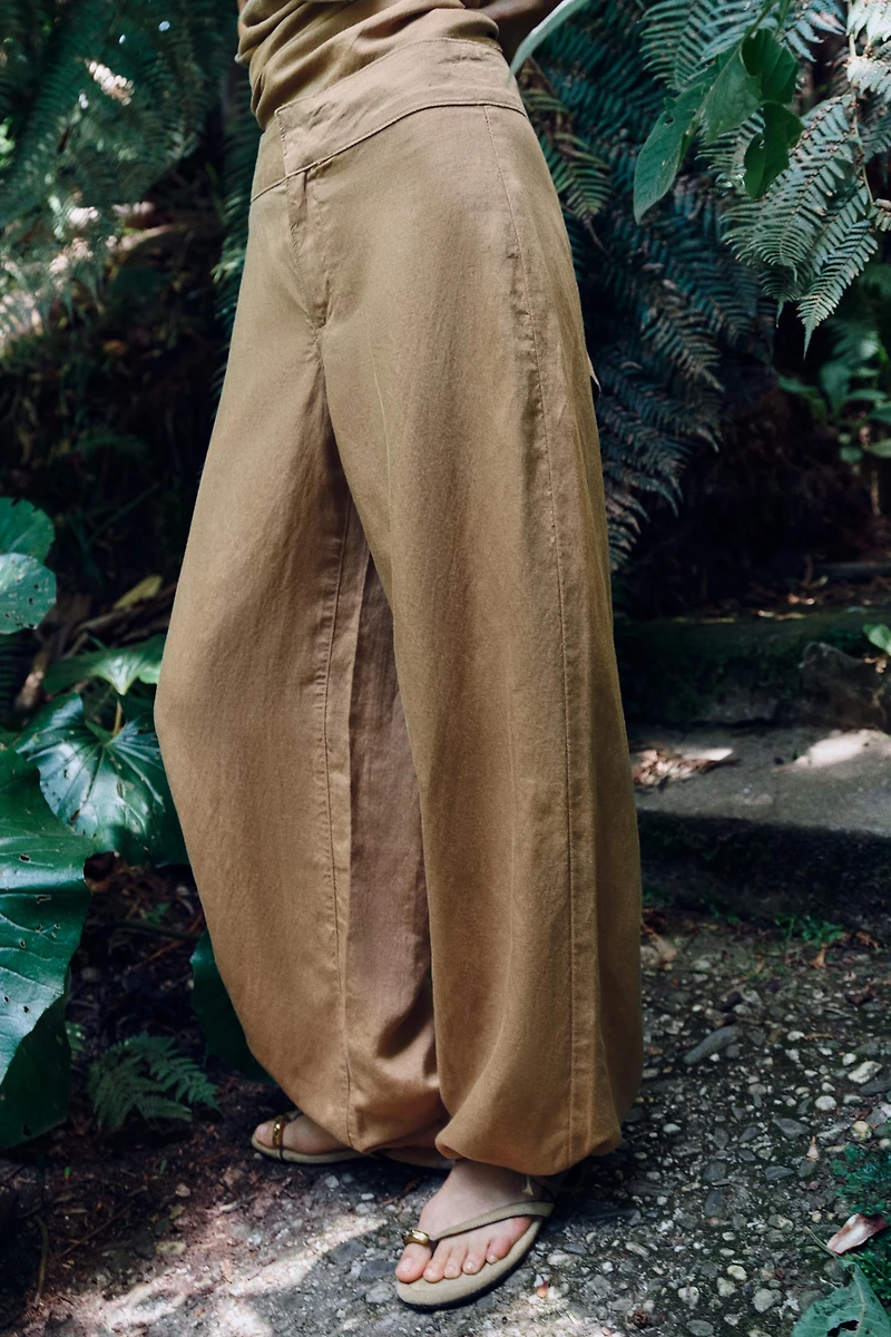 LINEN DRAWSTRING WIDE LEG PANTS