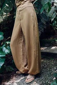 LINEN DRAWSTRING WIDE LEG PANTS