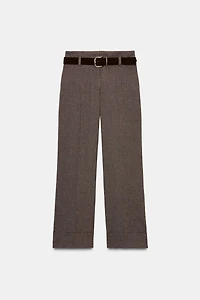 HERRINGBONE BELTED PANTS