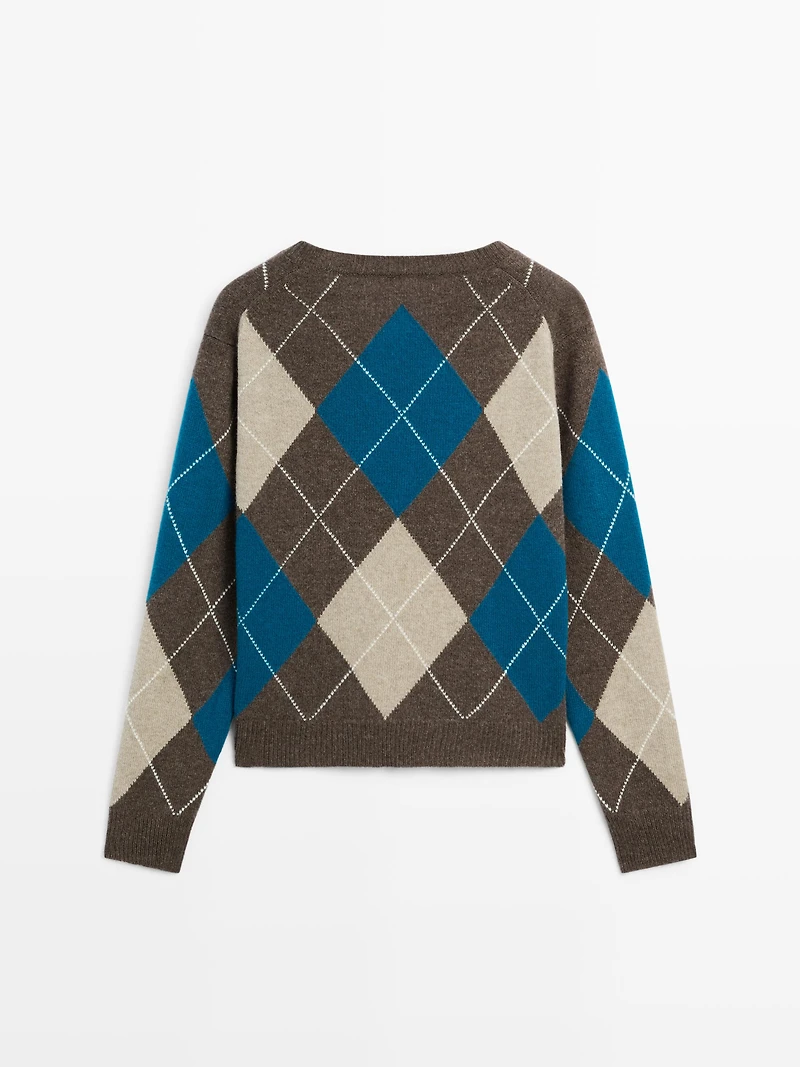 Wool blend argyle knit sweater