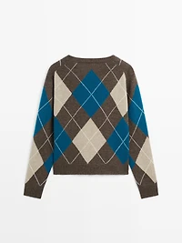 Wool blend argyle knit sweater