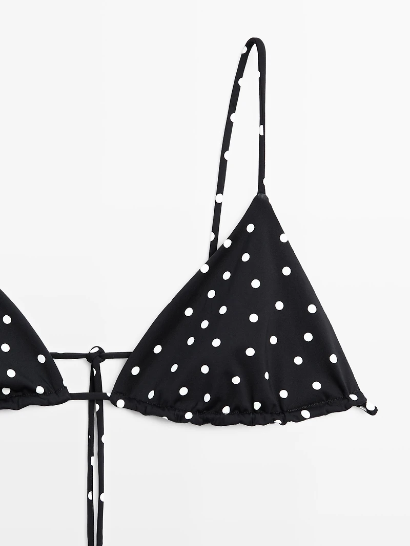 Polka dot print triangle bikini top