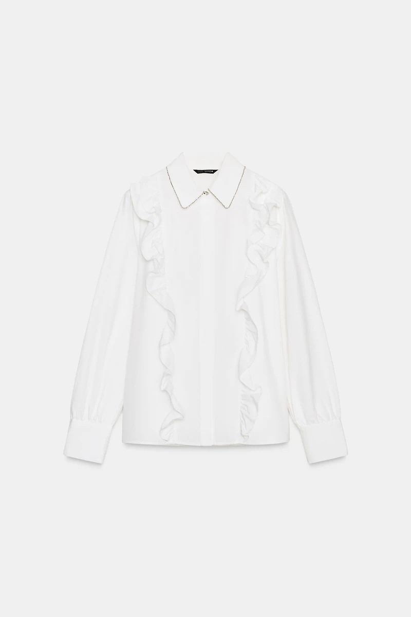 BEADED LAPEL POPLIN SHIRT