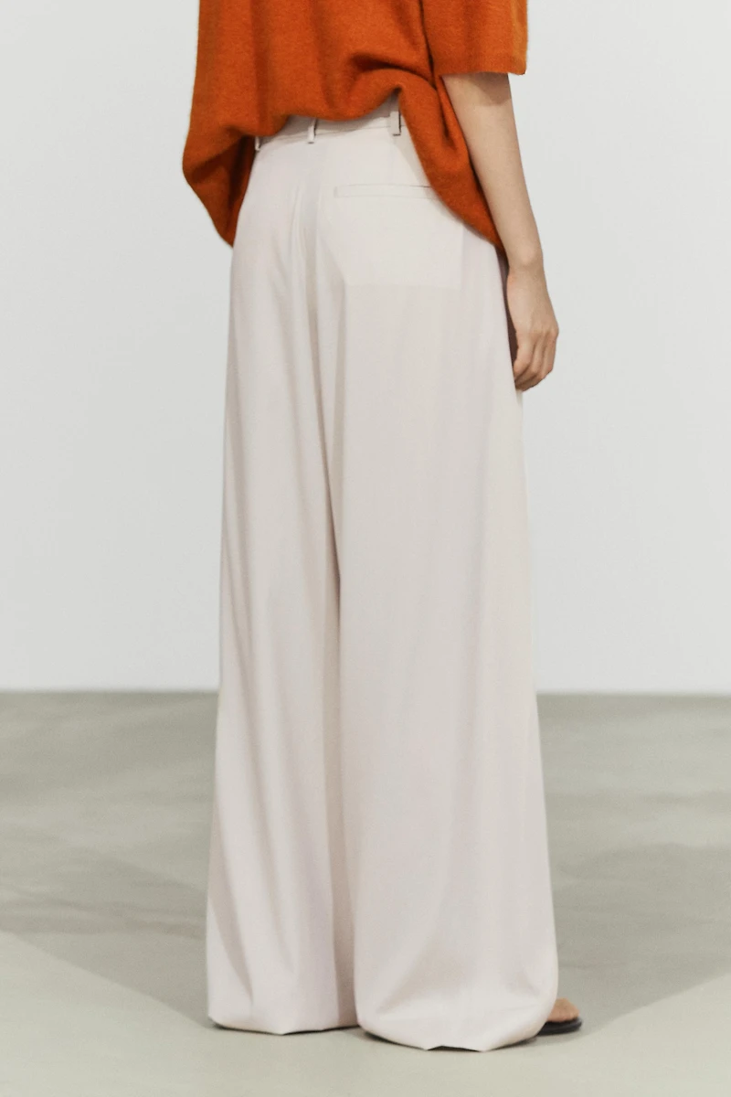Wool blend darted pants with button detail