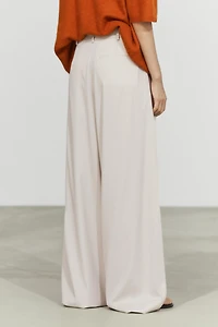 Wool blend darted pants with button detail