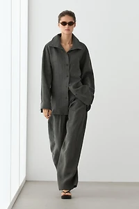Melange linen overshirt with buckles