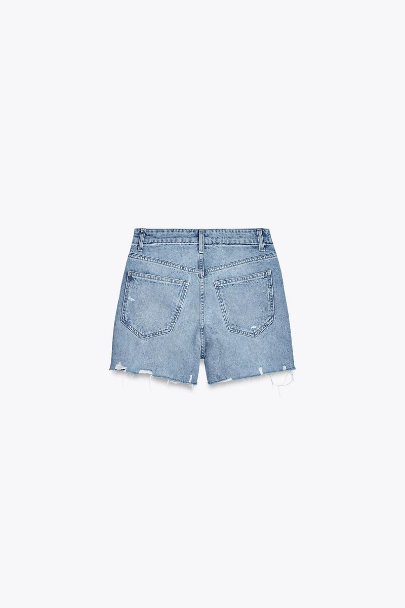 HIGH-RISE CROSS WAIST MOM FIT TRF DENIM SHORTS