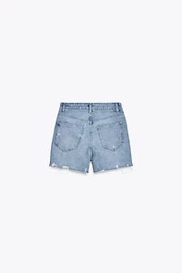 HIGH-RISE CROSS WAIST MOM FIT TRF DENIM SHORTS