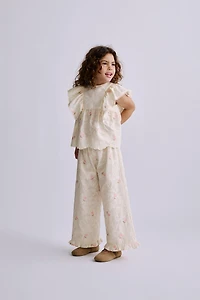 EMBROIDERED FLOWERS PANTS