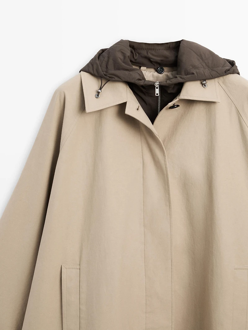 Cape trench coat with hood