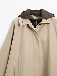 Cape trench coat with hood
