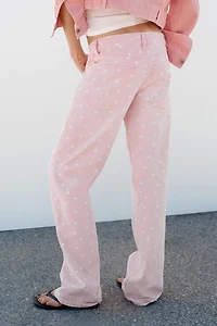 TRF WIDE LEG LOW RISE POLKA DOT JEANS