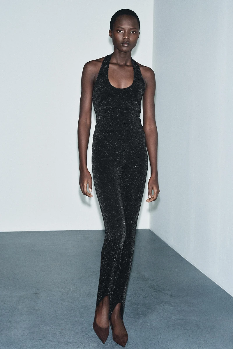 SHINY STRETCH HALTER TOP