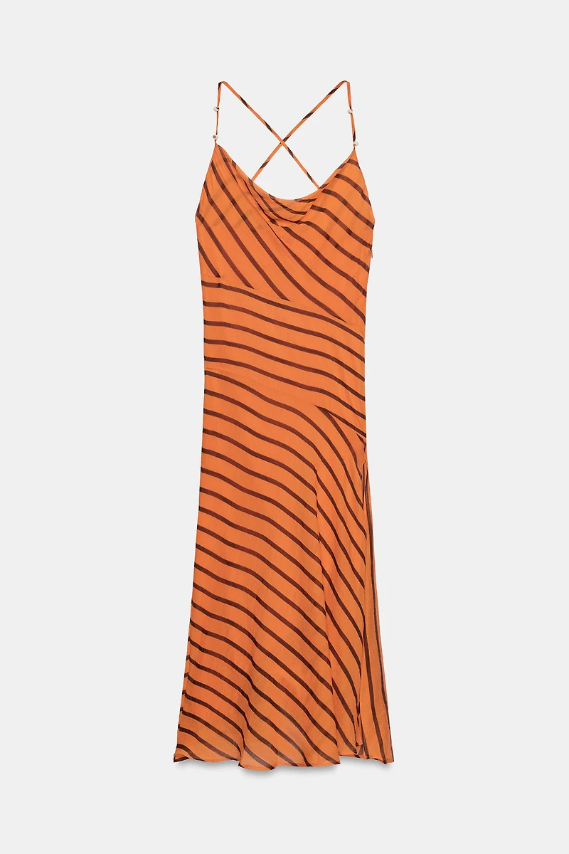 STRIPED STRAPPY MIDI DRESS