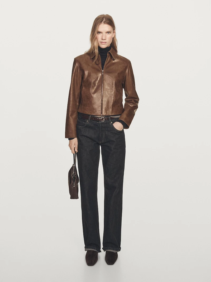 Blouson court en cuir nappa