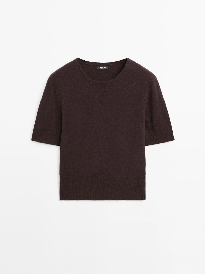 Short sleeve wool blend sweater