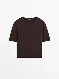 Short sleeve wool blend sweater