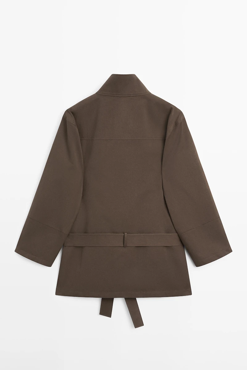 Mid-length trench coat with belt detail