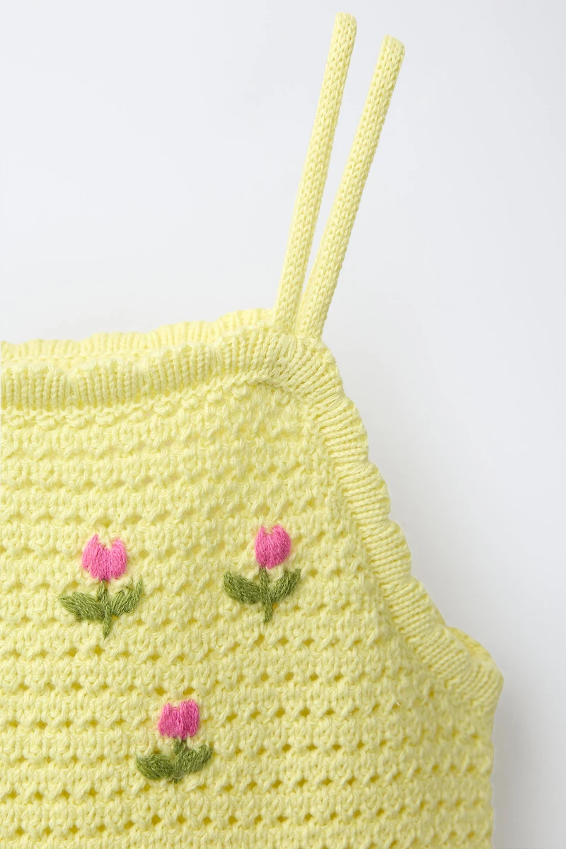 EMBROIDERED FLORAL KNIT DRESS