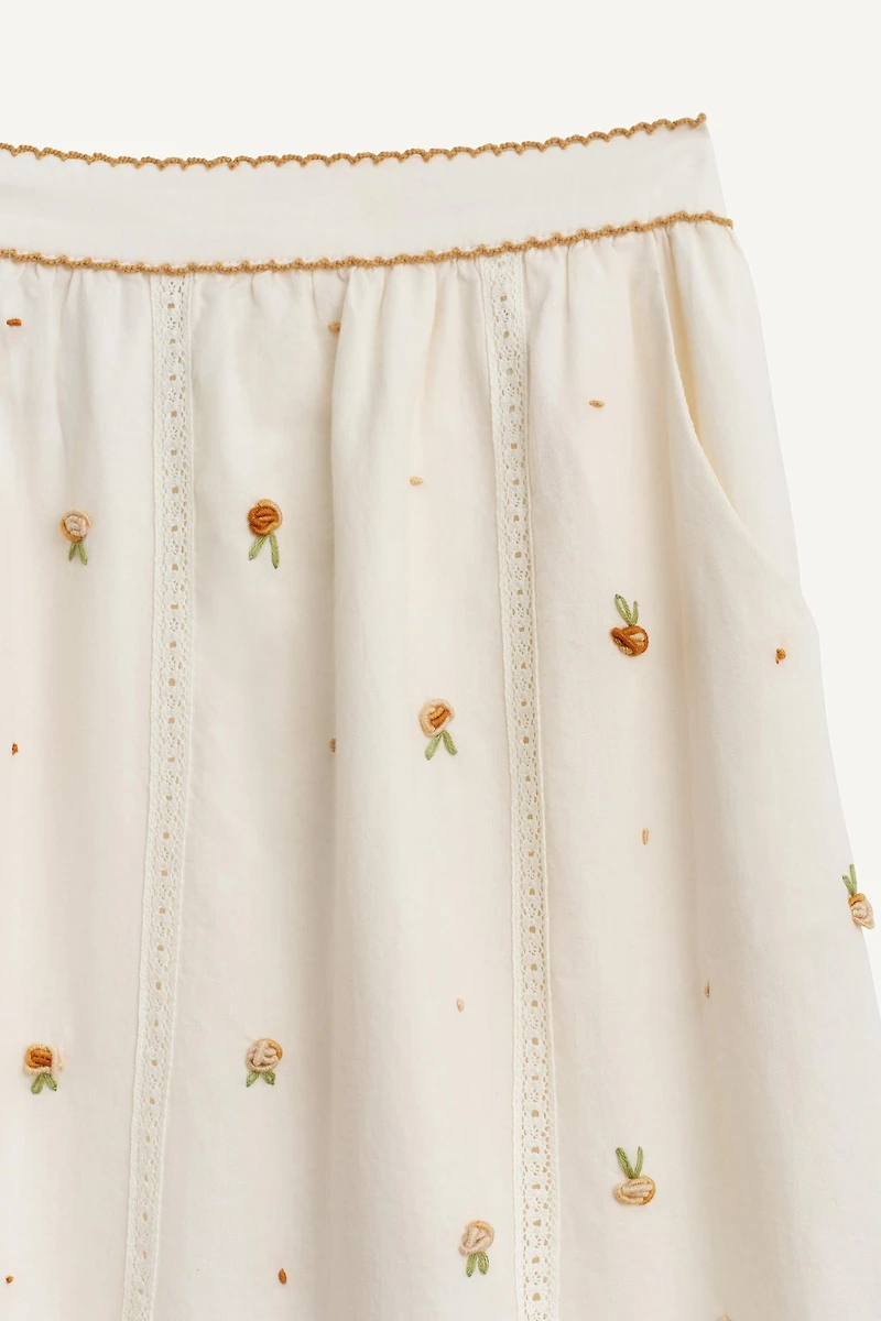 LIMITED EDITION EMBROIDERED FLORAL MIDI SKIRT