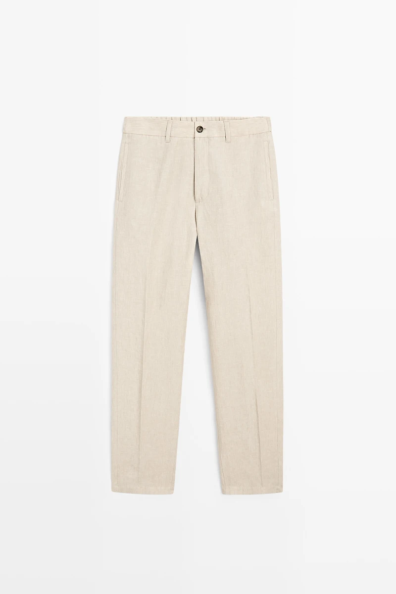 100% Linen Elastic-Waist Pants