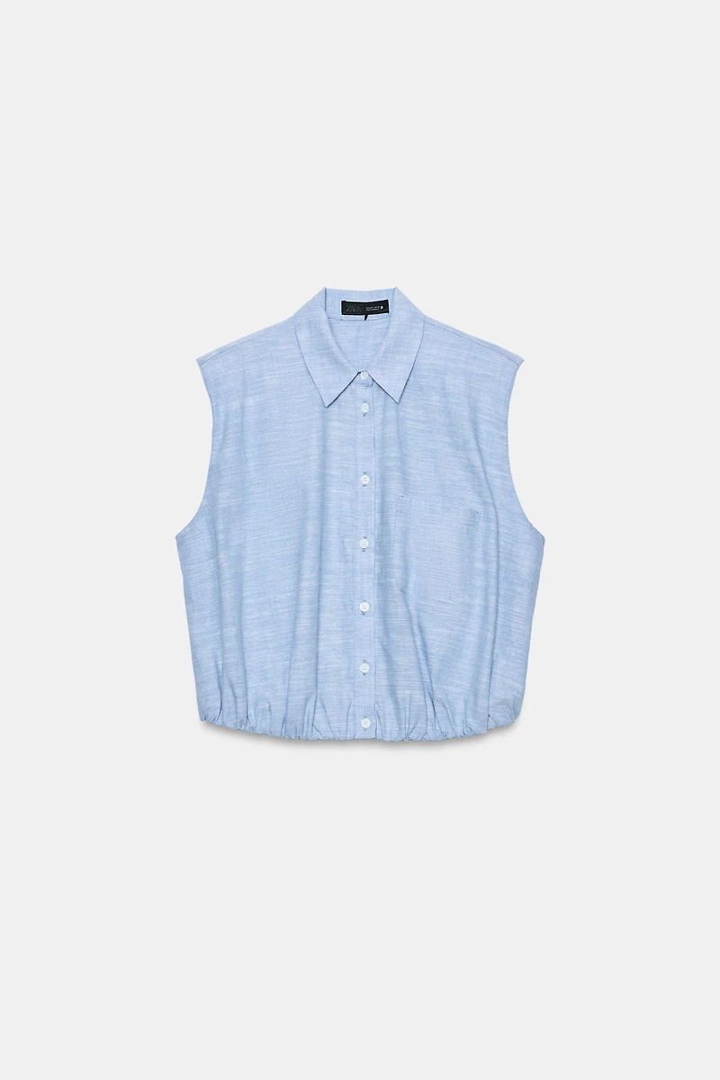 LINEN SHOULDER PAD PUFF TOP