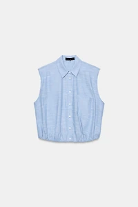 LINEN SHOULDER PAD PUFF TOP