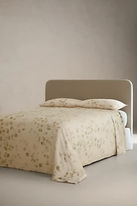 SATEEN FLAT SHEET WITH LEAF PRINT
