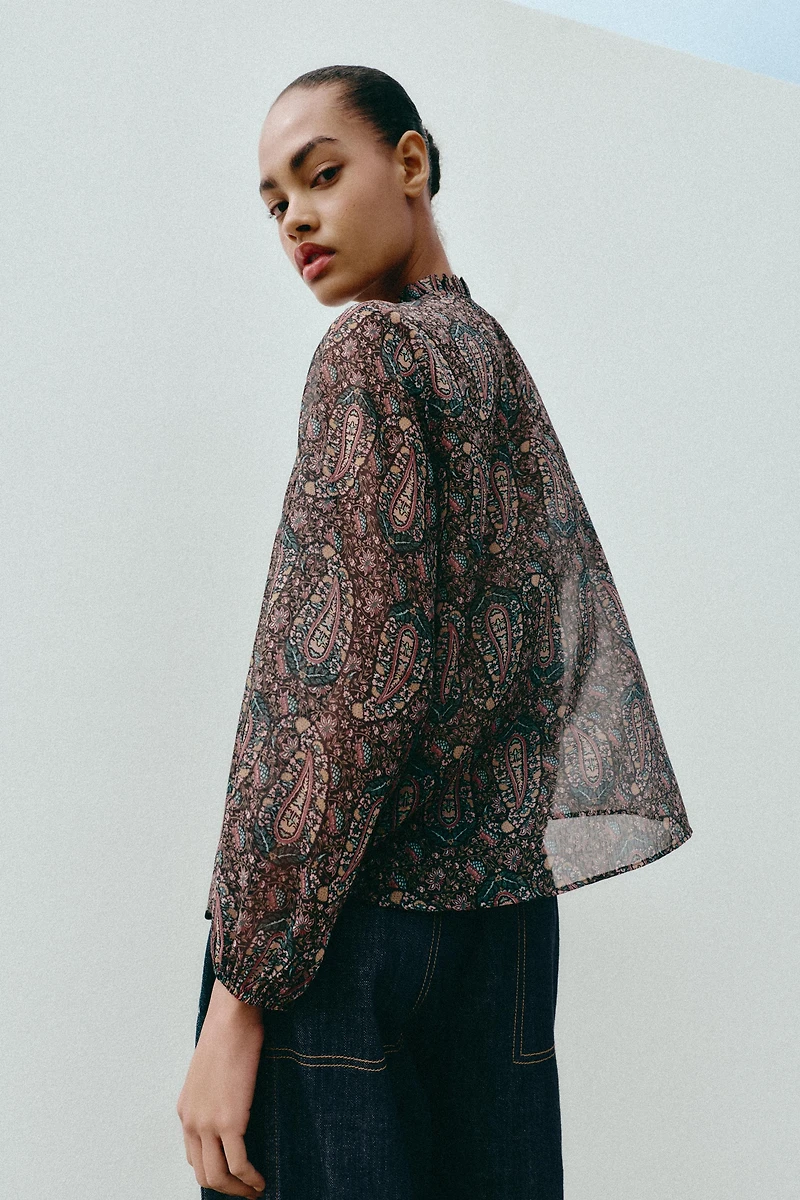 PRINTED SEMI-SHEER BLOUSE
