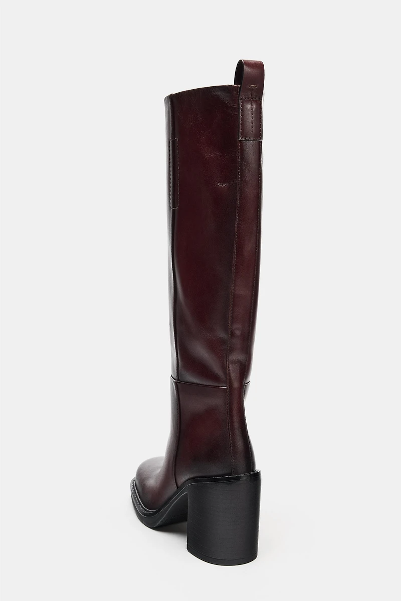 WIDE HEEL LEATHER ANKLE BOOTS