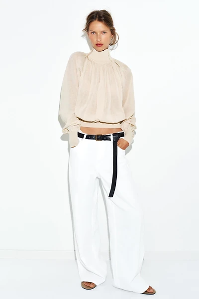 COMBINATION KNIT FLOWY BLOUSE