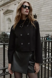 FAUX LEATHER SPLIT SKIRT WITH OVERLAP DETAIL