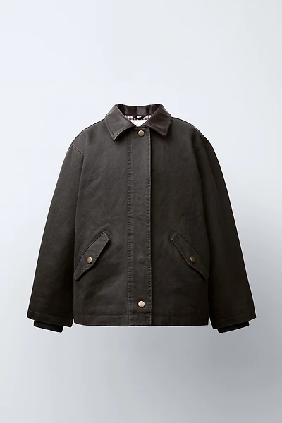 WAXED JACKET WITH FAUX FUR COLLAR