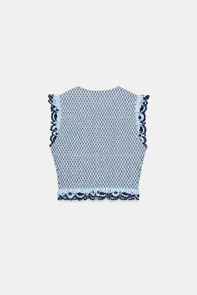 PLAID SMOCKED TOP