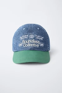 EMBROIDERED TEXT DENIM CAP