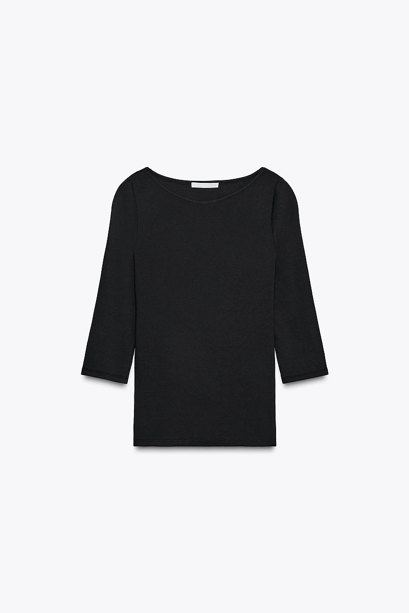 COTTON BOAT NECK T-SHIRT