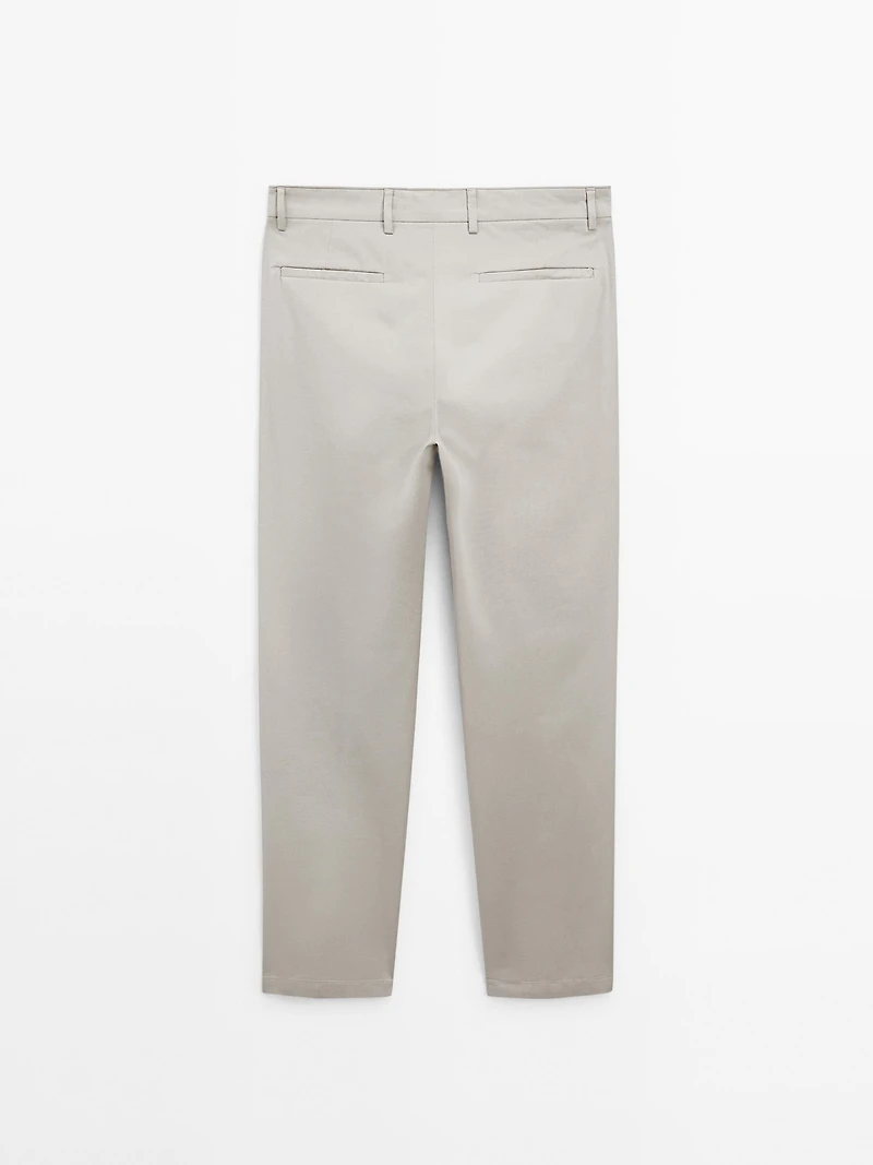 Cotton blend tapered fit trousers