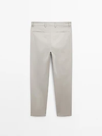 Cotton blend tapered fit trousers