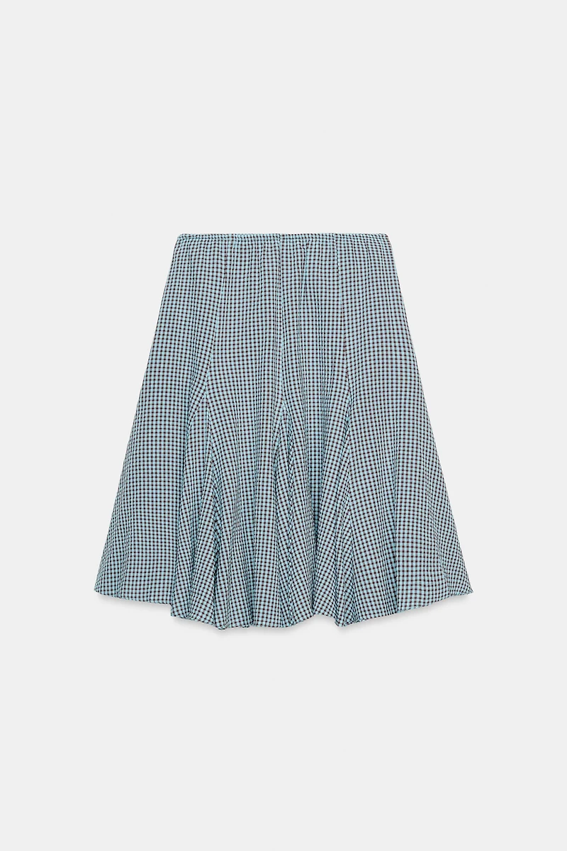 GINGHAM GODET MIDI SKIRT