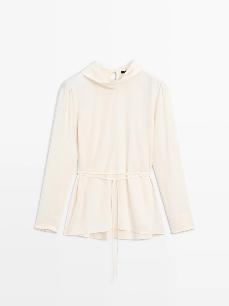 Long sleeve blouse with drawstring detail