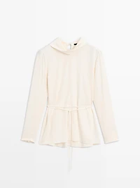 Long sleeve blouse with drawstring detail