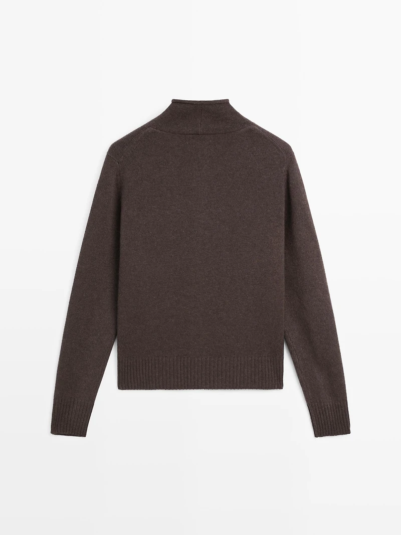 Wool high neck knit cardigan