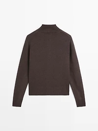 Wool high neck knit cardigan