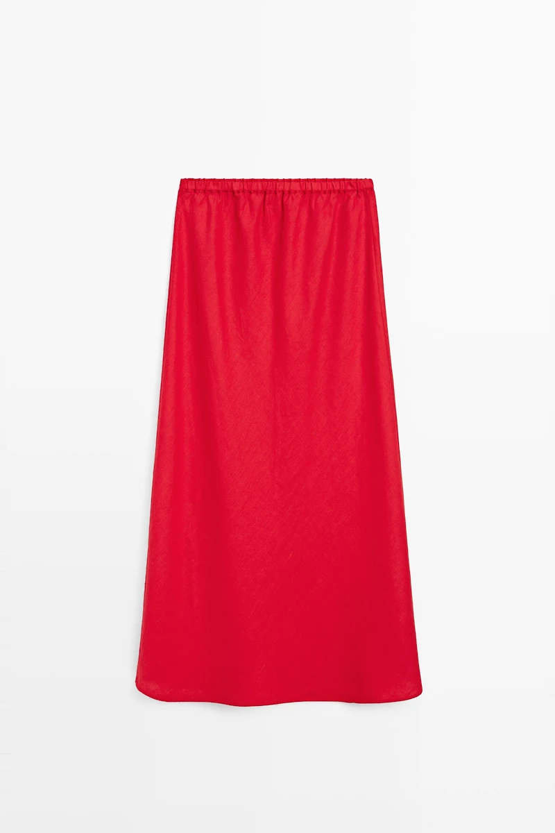 100% linen elasticated midi skirt