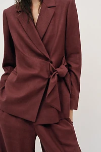 LINEN DOUBLE BREASTED BLAZER WITH TIE