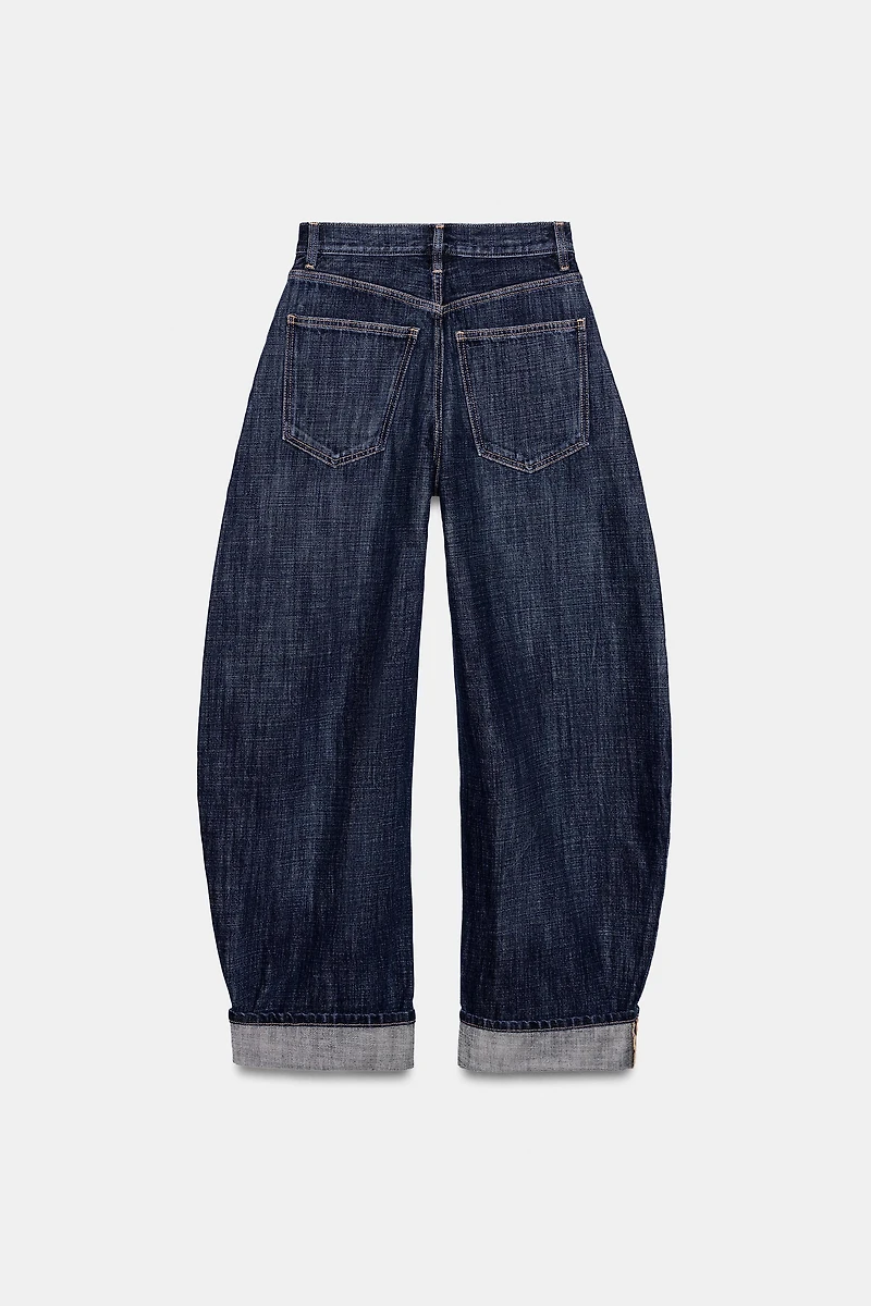 TRF MID-RISE BARREL FOLDED JEANS