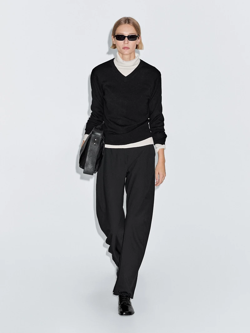 Wool blend knit V-neck sweater