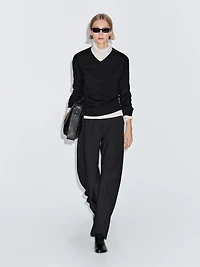 Wool blend knit V-neck sweater