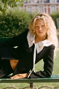 CONTRAST DETACHABLE COLLAR BLAZER