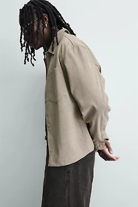 RELAXED FIT FAUX SUEDE OVERSHIRT